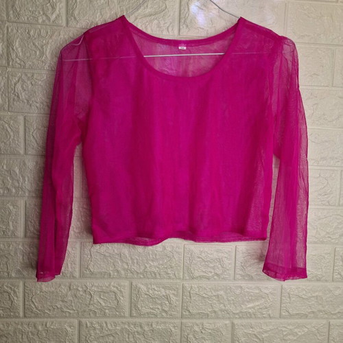 See through blouse bright pink like new, size S