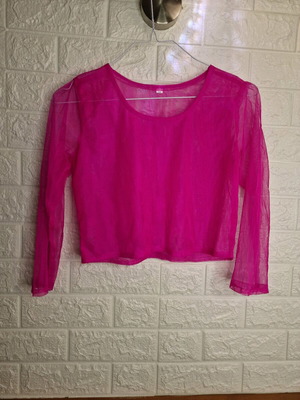 See through blouse bright pink like new, size S