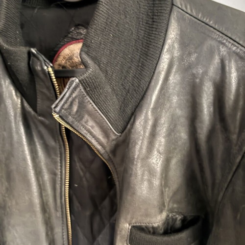 Chevignon leather bomber jacket, size XL, black