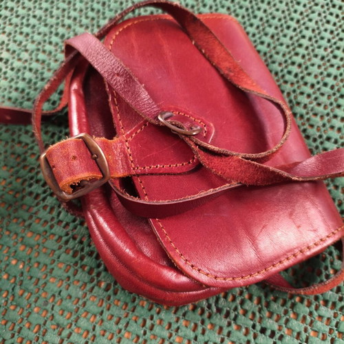 Vintage handmade leather crossbody bag, burgundy brown