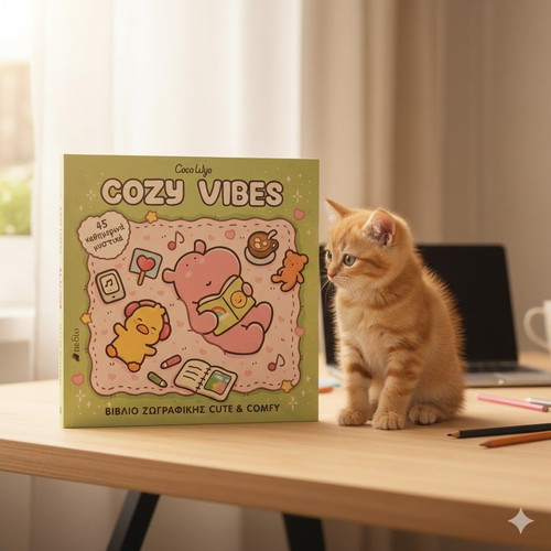Cozy Vibes colouring book with 45 handwritten pages