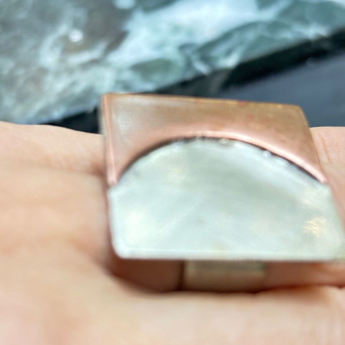 Large handmade square ring in two shades, size 5