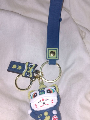Keychain cat new, blue, fashion silicone with lucky charm