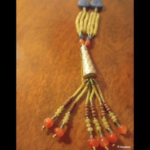 Handmade ethnic boho chic necklace with semi-precious stones and silver alloy