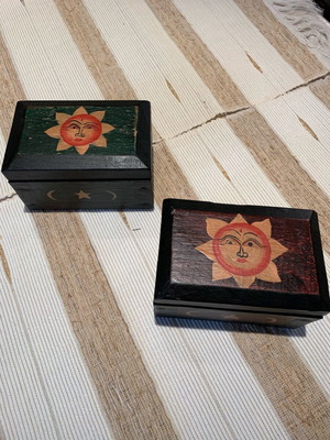 Vintage wooden boxes like new, hand-painted with sun design