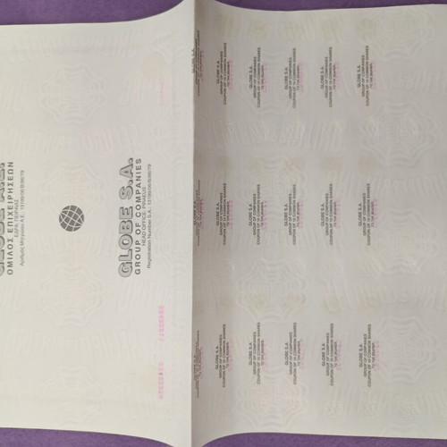 Συλλεκτικές μετοχές Globe SA μεταχειρισμένες, ένα φύλλο