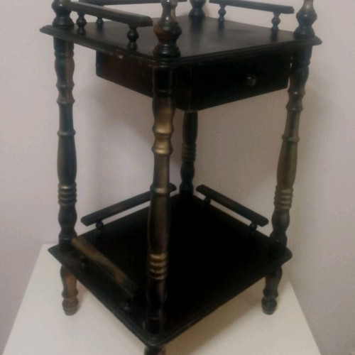 Wooden nightstand used vintage with two shelves and drawer