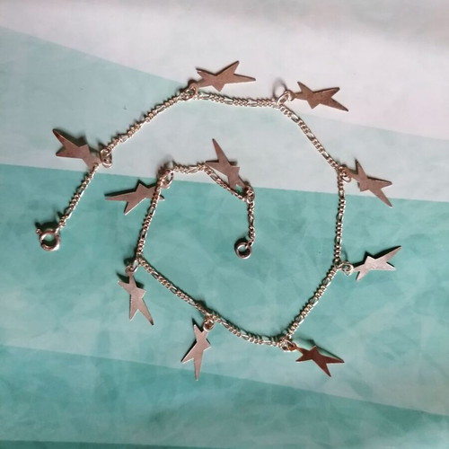Silver 925 anklet with Figaro chain and dangling stars new