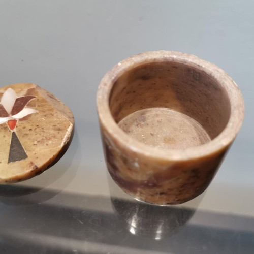 Small marble box used with inlaid anthemion and mother of pearl