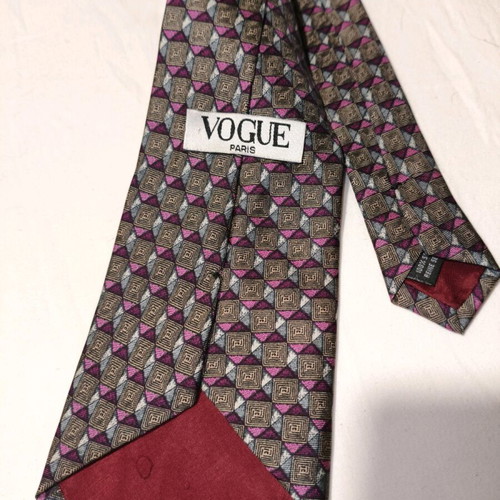Vogue silk tie used with geometric pattern in brown and purple