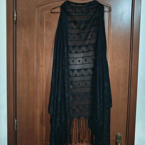Boho kimono with fringes at hem like new, black