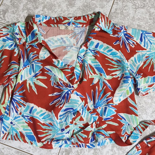 Cotton Linen Top and Bermuda Set new, tropical print, size M-L