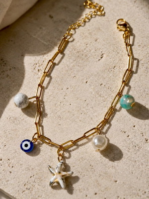 Handmade gold stainless steel bracelet with summer beads