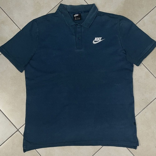 Nike Men Polo Shirt petrol blue embroidered swoosh logo size L like new