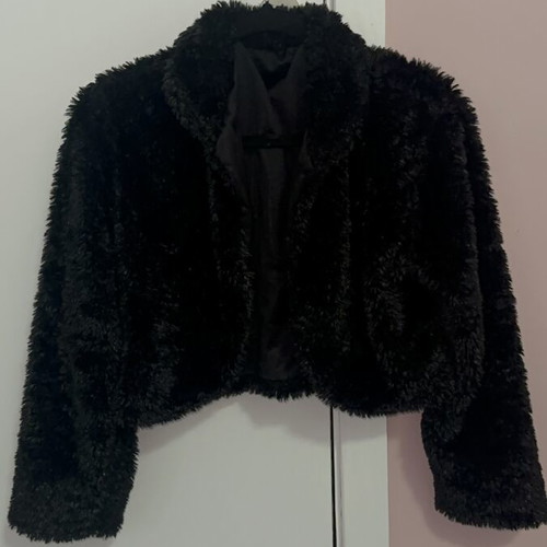 Black cropped faux fur jacket, sizes XS/S