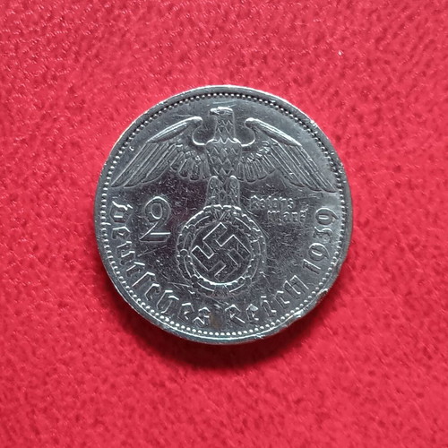Silver 2 Mark Coin Germany 1939 used, Third Reich