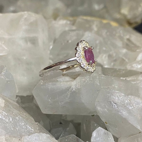Silver ring with natural ruby and moissanites, new, handmade