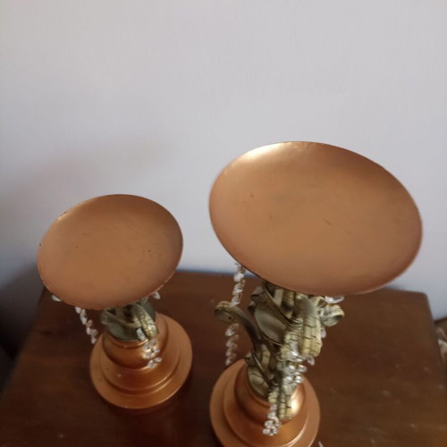 Antique metal candlesticks, set of 2, 36 and 24 cm height