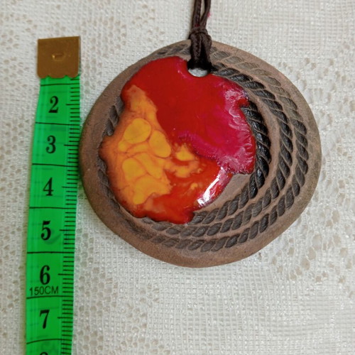 Necklace handmade with polymer clay and melted glass pendant, new