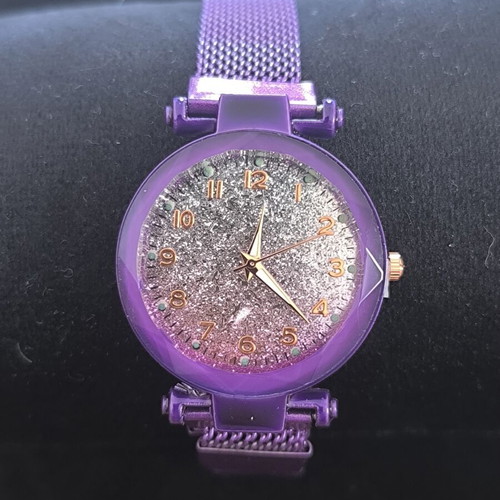 Women's Purple Watch with Glitter Dial and Magnetic Bracelet