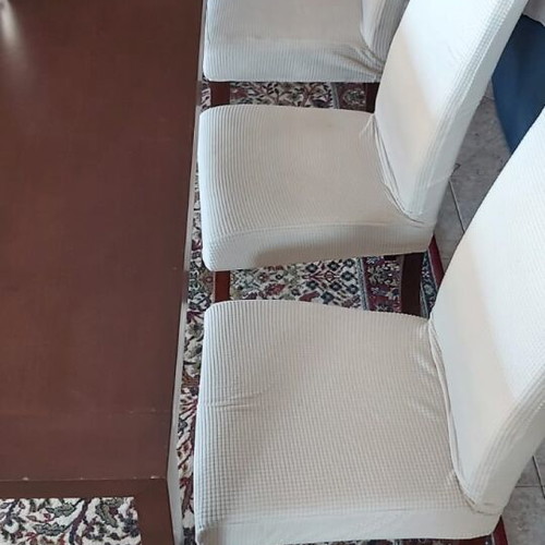 Solid wood dining set with six extendable chairs