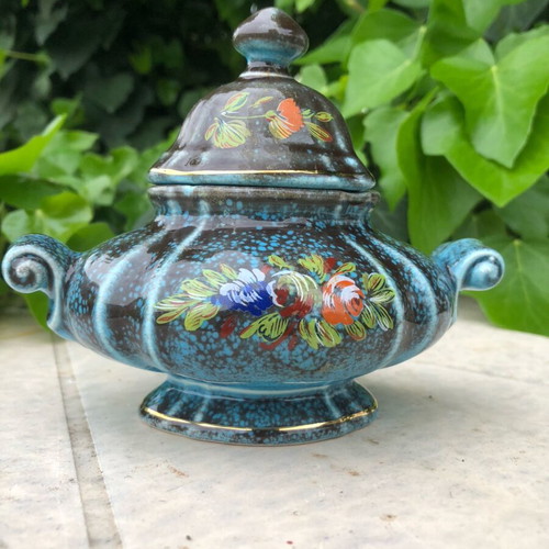 Vintage porcelain sugar bowl like new, Italian with floral designs
