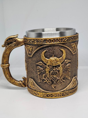 Odin Viking Handmade Mug Stainless Steel and Resin 450ml like new
