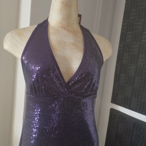 Ysatis mini dress used, purple with sequins, size M