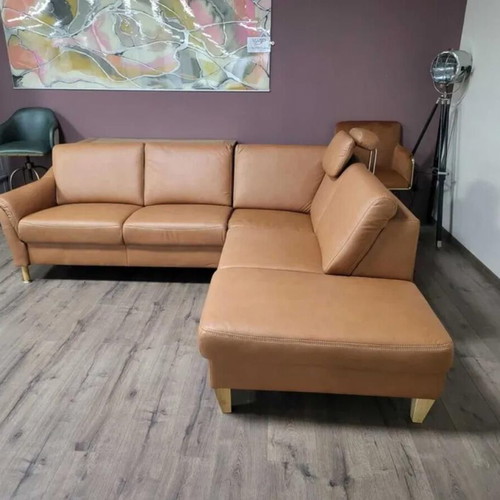 Light Brown Leather Corner Sofa Viola new with storage function