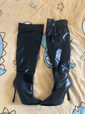 Black leather high heel boots like new, size 39.5-40