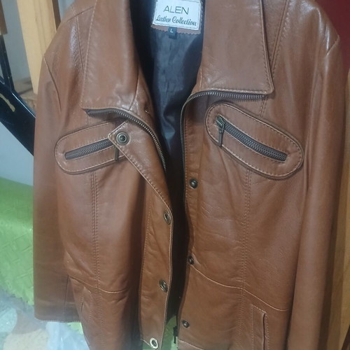 Leather women's jacket like new, size L, brown napa