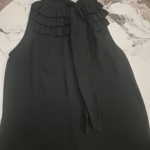 BSB black sleeveless blouse with ruffles and bow, size S
