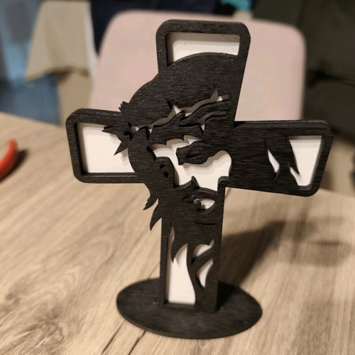 Wooden handmade tabletop cross with Christ figure new