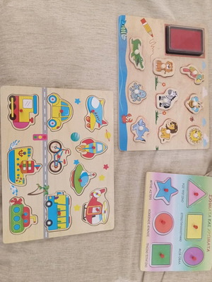 Wooden puzzles used, set of 3 for infant nursery