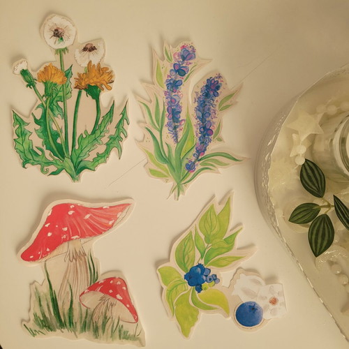 Handmade plant and flower stickers new, four designs