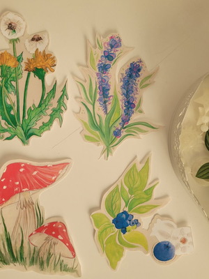 Handmade plant and flower stickers new, four designs