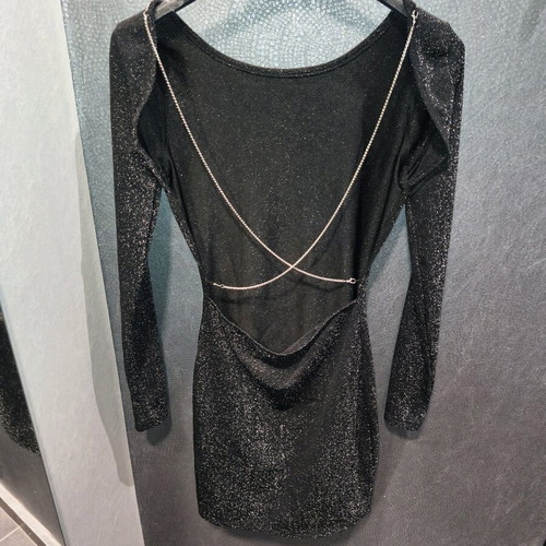 Shein black mini dress new with glitter and silver chain