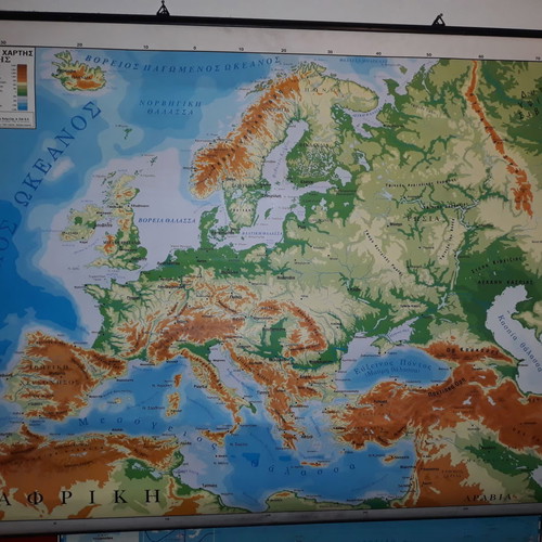 Europe printed map used, political and geographical 100x128 cm