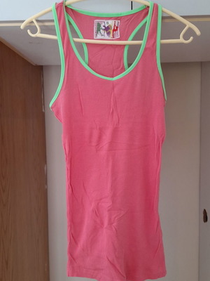Pink top with green trim, size S
