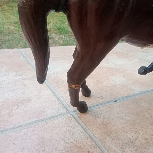 Vintage handmade wooden horse with leatherette