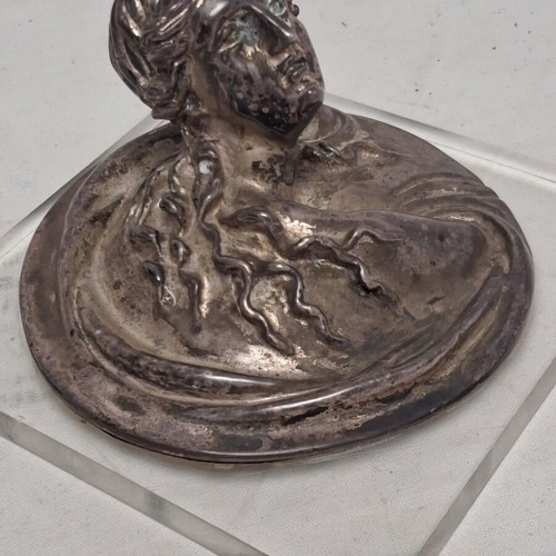 Vintage Silver Plated Presse-Papier Art Nouveau on Plexiglass Base