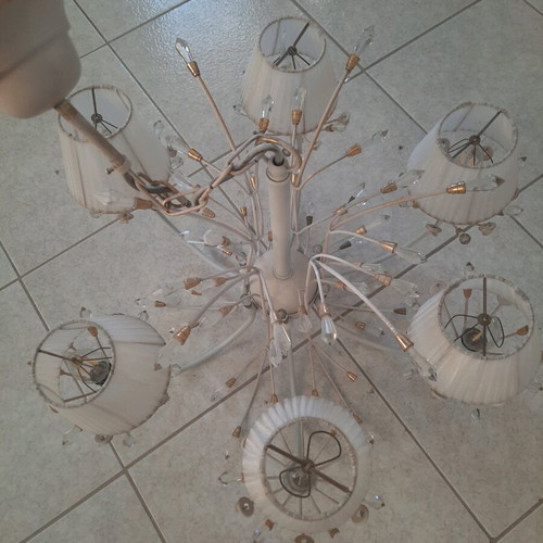 Vintage 6-light ceiling lamp with crystals like new