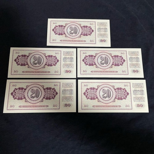 Set of 5x 20 Dinars Yugoslavia 1974 uncirculated (UNC)