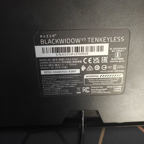 Razer BlackWidow V3 Tenkeyless Mechanical Gaming Keyboard like new, US layout
