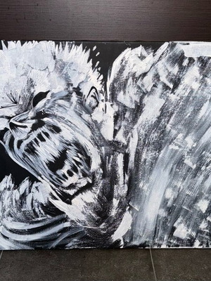 Berserk anime καμβάς 60x80cm μεταχειρισμένος, μαύρο τελάρο με λευκό ακρυλικό