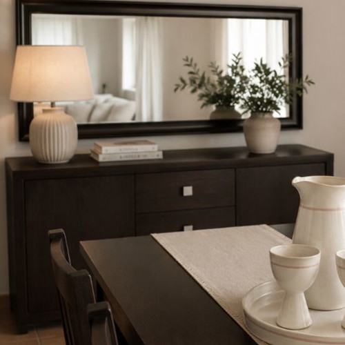 Large wall mirror with dark wooden frame like new