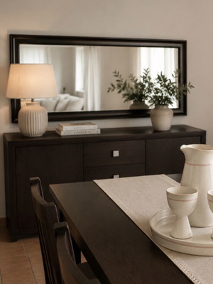 Large wall mirror with dark wooden frame like new