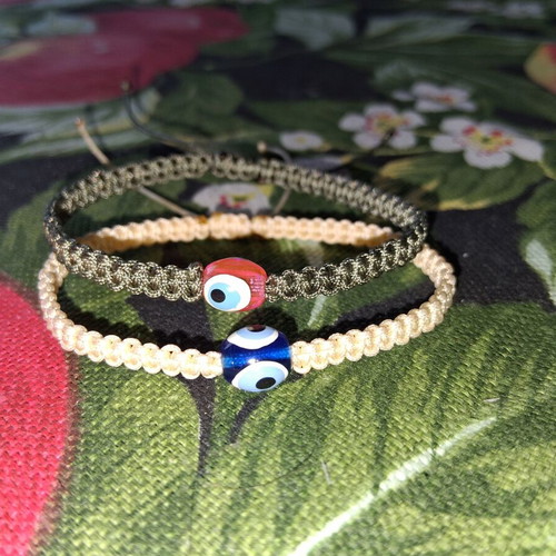 Macrame bracelet set with evil eye beads, adjustable size