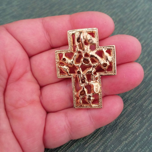 Kenneth Jay Lane vintage multi color mosaic cross pendant