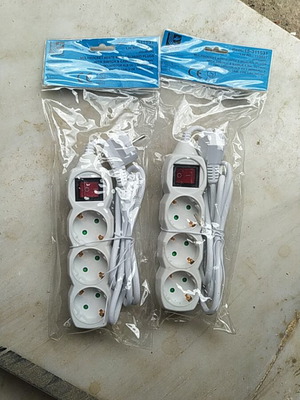 Power Strip 3-Outlet with Switch and 1.5m Cable, Pack of 2, New